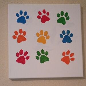 Handpainted Colorful Paw Print Acrylic Painting Original Signed Art 10x10"